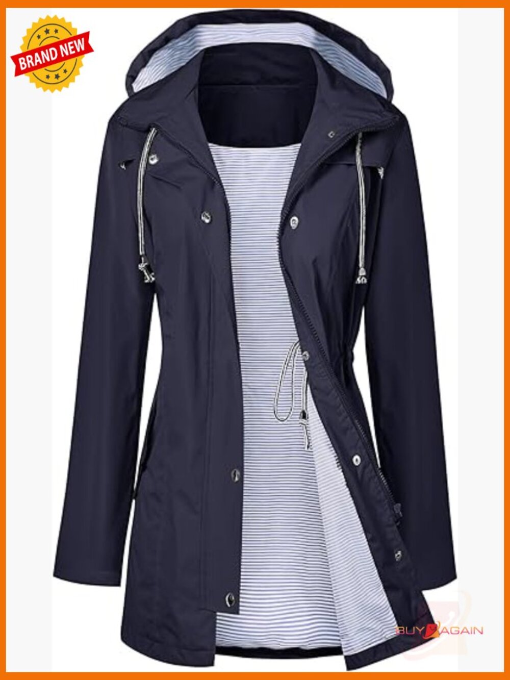 Waterproof Long Hooded Raincoat Trench Coat Lined Windbreaker Jacket S-XXL